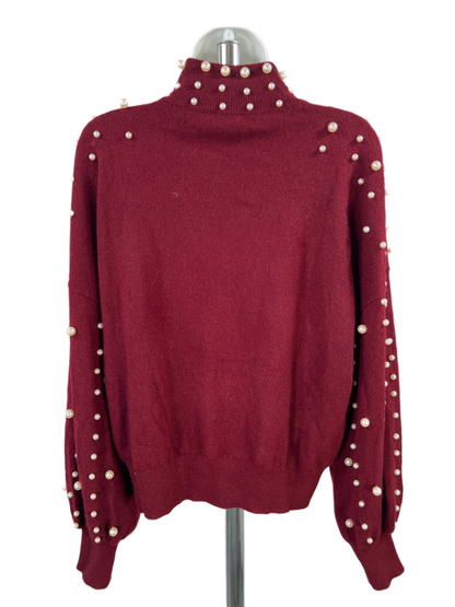 Charter Club Luxury Women's Burgundy 100% Cashmere Beaded Long Sleeve Sweater- L image 2