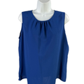 Calvin Klein Women's Blue Shirred Neck Sleeveless Blouse - L