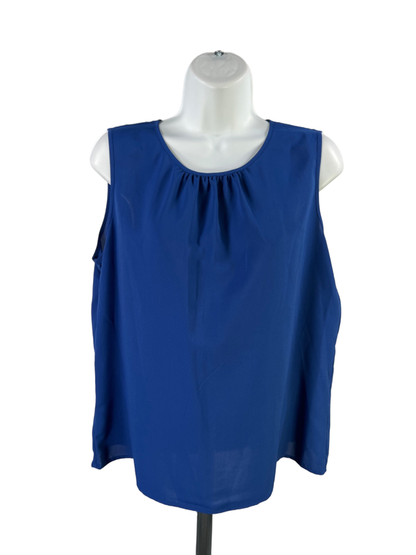 Calvin Klein Women's Blue Shirred Neck Sleeveless Blouse - L