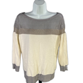 White House Black Market Women's Ivory/Gray Mesh Trim 3/4 Sleeve Knit Top - M