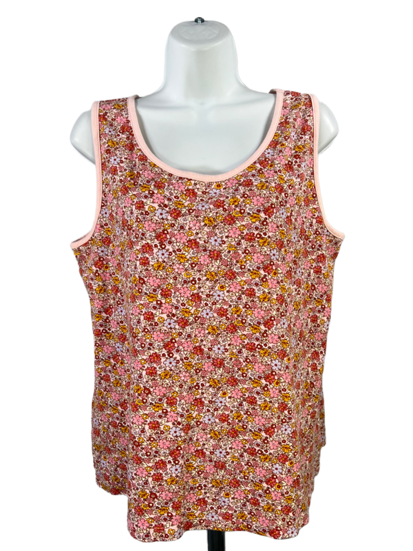 Lands End Women's Pink Floral Scoop Neck Sleeveless Tank Top - L
