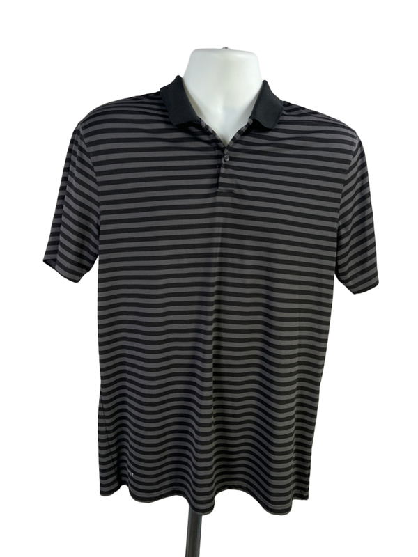 Nike Men's Black/Gray Striped Short Sleeve Athletic Golf Polo - M