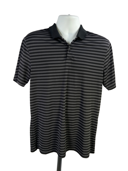 Nike Men's Black/Gray Striped Short Sleeve Athletic Golf Polo - M