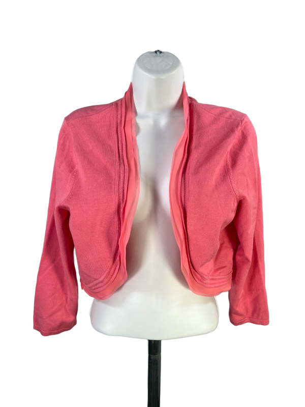 White House Black Market Women's Pink Open Front 3/4 Sleeve Shrug Sweater - XL