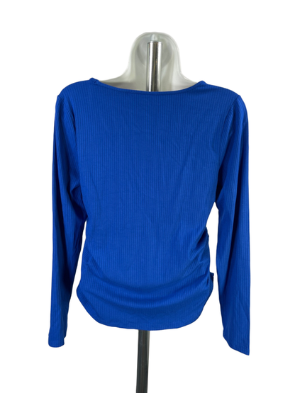 Old Navy Women's Blue Long Sleeve Luxe Crop Shirred Top - M image 2