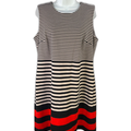Calvin Klein Women's Beige/Black Striped Sleeveless Shift Dress - 14