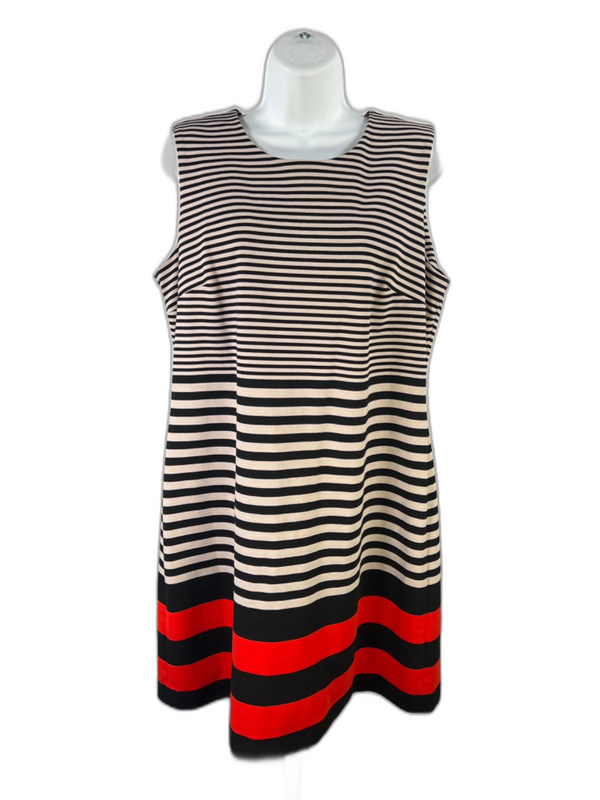 Calvin Klein Women's Beige/Black Striped Sleeveless Shift Dress - 14