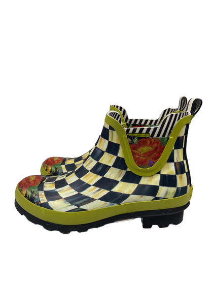 Mackenzie Childs Women's Green Checkered Short Rubber Rain Boots - 10 image 5