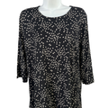 J Jill Women's Black/White Patterned Elbow Sleeve Tee Shirt - L