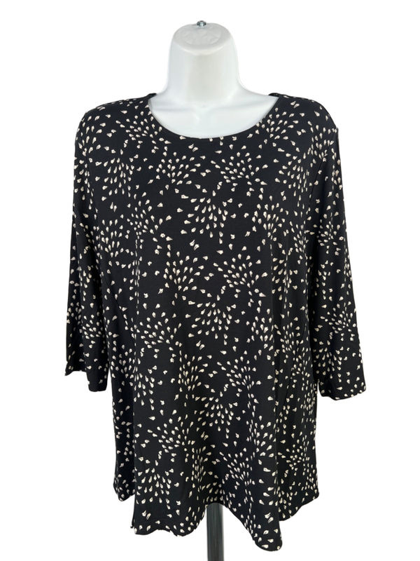 J Jill Women's Black/White Patterned Elbow Sleeve Tee Shirt - L