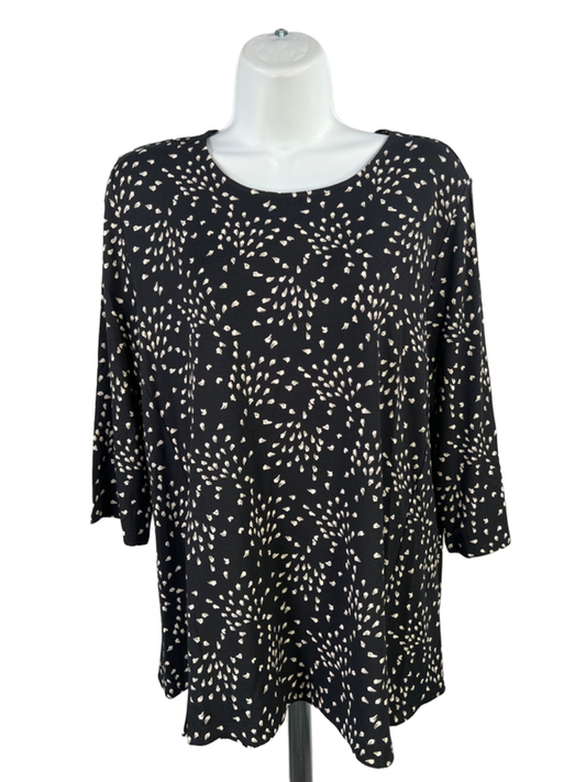 J Jill Women's Black/White Patterned Elbow Sleeve Tee Shirt - L
