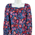 Vineyard Vines Women's Blue/Red Floral Square Neck Long Sleeve Blouse - XS