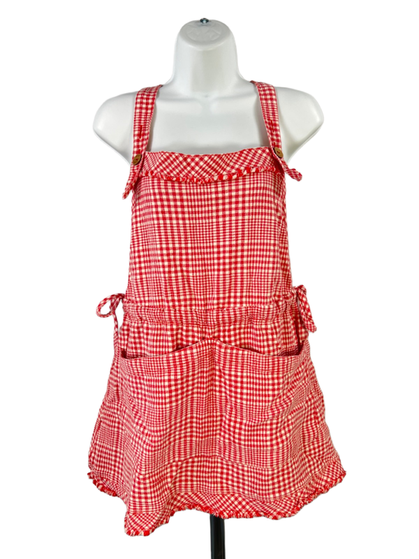Free People Women's Red Chrissie Gingham Overall Strap Back Mini Skirtall - S