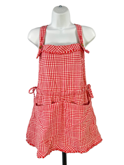 Free People Women's Red Chrissie Gingham Overall Strap Back Mini Skirtall - S