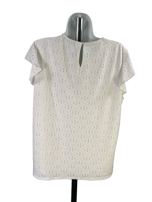Adrianna Papell Women's White Short Ruffle Sleeve Eyelet Blouse - XL image 2