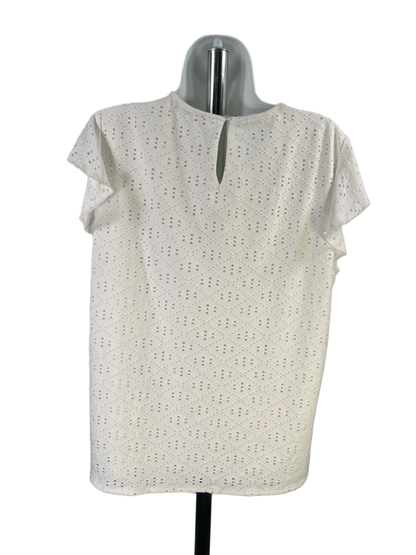 Adrianna Papell Women's White Short Ruffle Sleeve Eyelet Blouse - XL image 2