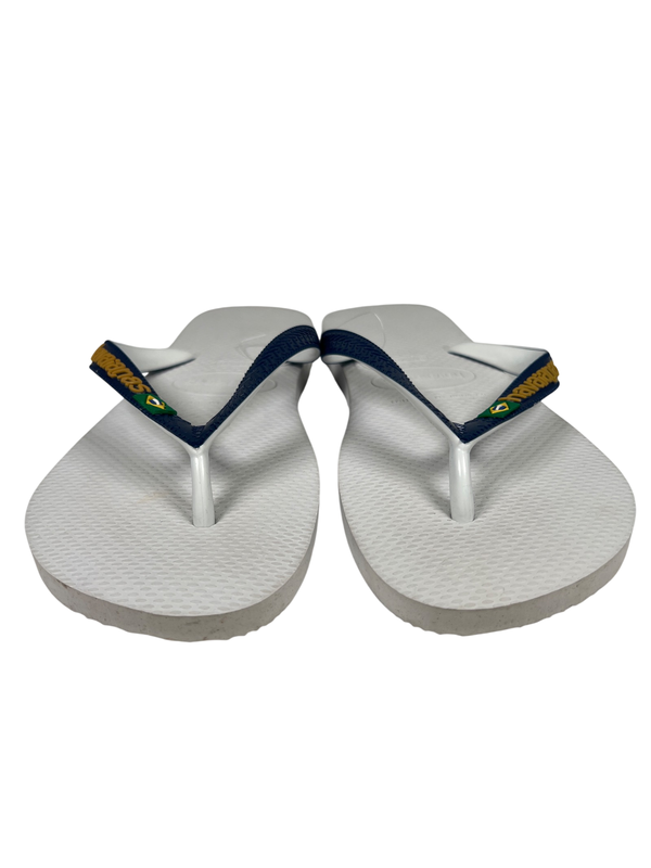 Havaianas Unisex White/Blue Brasil Casual Flip Flops - Women's 9/10 image 2