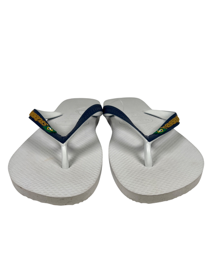 Havaianas Unisex White/Blue Brasil Casual Flip Flops - Women's 9/10 image 2