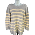 J.Jill Women's Gray/Yellow Striped Long Sleeve Waffle Knit Sweater - L Petite