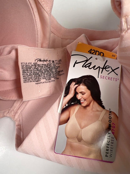 Playtex Women's Pink Striped Perfectly Smooth Wireless Bra - 42DD image 4