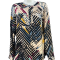 Ann Taylor Women's Blue/Beige Long Roll Sleeve Button Up Blouse - XS