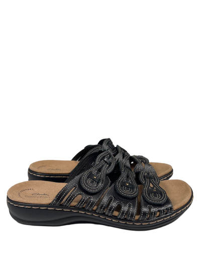 Clarks Collection Women's Black Leisa Faye Strappy Hook-And-Loop Sandals - 9
