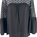 White House Black Market Women’s Black Bell Sleeve Lace Top Blouse - XS