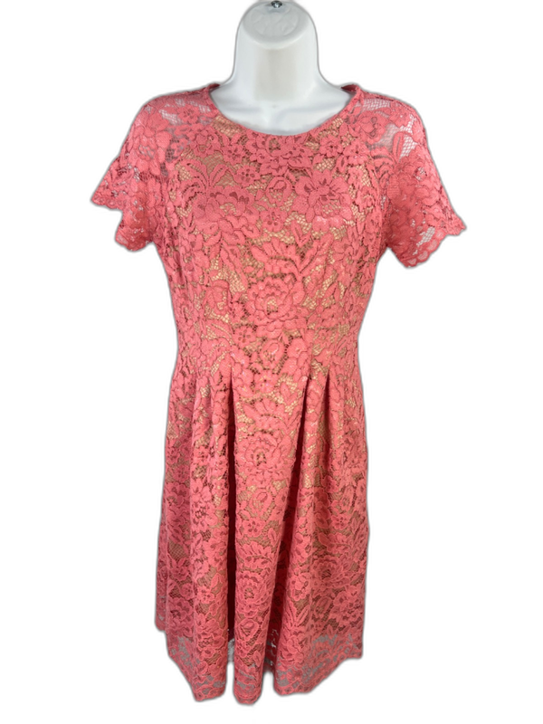 Vince Camuto Women's Pink/Beige Lace Lined A-Line Dress - 2