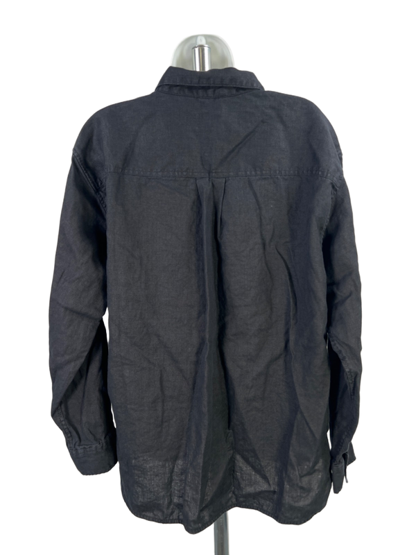 Athleta Women's Black Linen Retreat Long Sleeve Button Up Shirt - L image 2