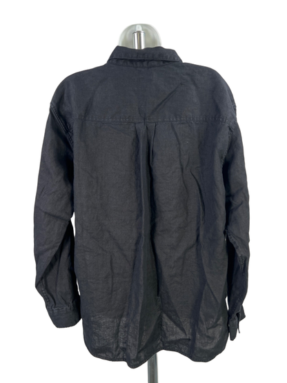 Athleta Women's Black Linen Retreat Long Sleeve Button Up Shirt - L image 2