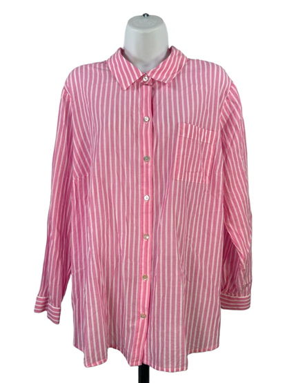 J.Jill Women's Pink Striped Lightweight Long Sleeve Button Up Shirt - XL