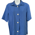 Zara Women's Blue Textured Short Sleeve Button Up Blouse - XS