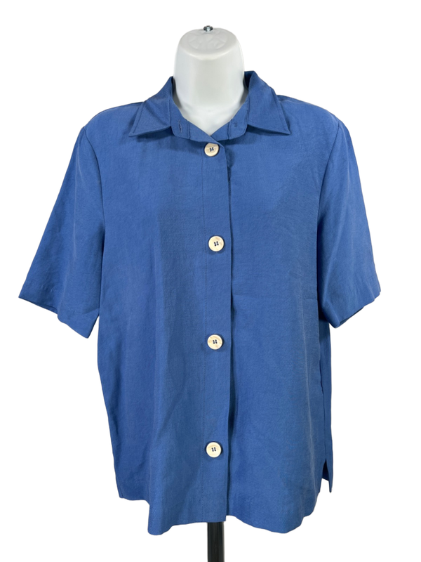 Zara Women's Blue Textured Short Sleeve Button Up Blouse - XS