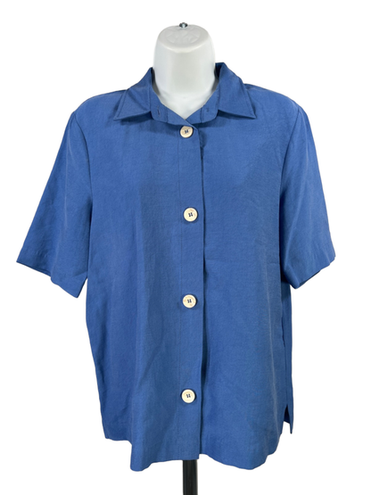 Zara Women's Blue Textured Short Sleeve Button Up Blouse - XS