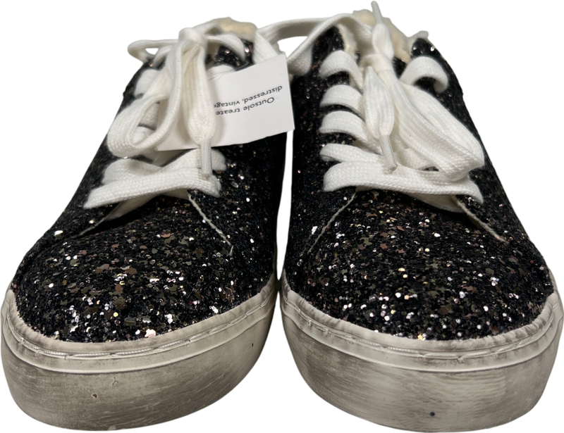 Nine West Women’s Black Glitter Sherpa Trim Lace Up Sneakers - 7.5 image 2