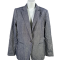 Ann Taylor Women's Blue Linen Blend Long Sleeve One-Button Blazer Jacket - 8