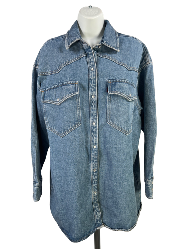 Levi's Women's medium Wash Dylan Oversized Western Snap Button Denim Jacket - L