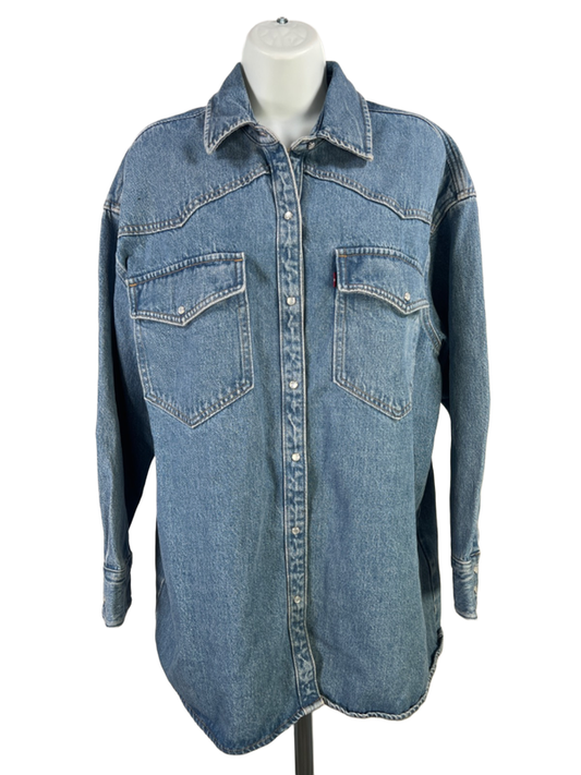 Levi's Women's medium Wash Dylan Oversized Western Snap Button Denim Jacket - L