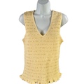 Loft Women's Yellow Smocked V Neck Ruffle Trim Sleeveless Blouse - L