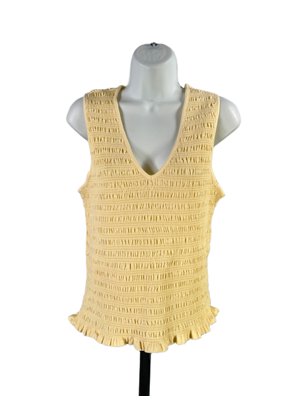 Loft Women's Yellow Smocked V Neck Ruffle Trim Sleeveless Blouse - L