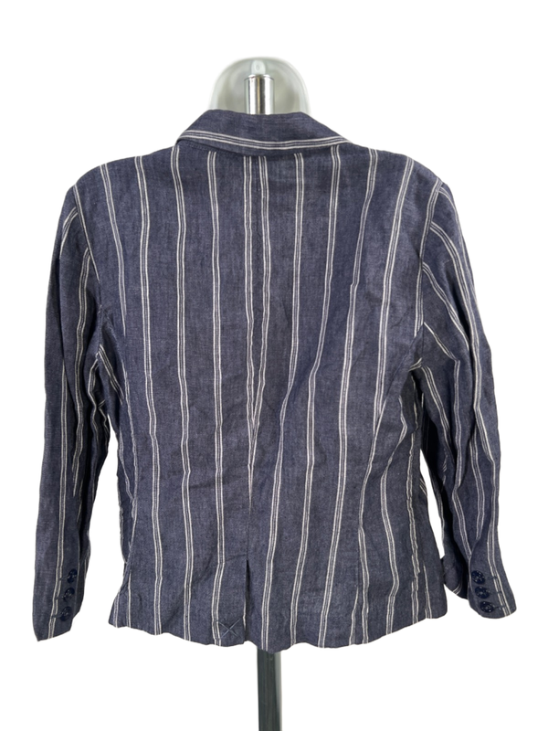 Cabi Women's Blue/White Striped Linen 2 Button 3/4 Sleeve Blazer Jacket - 8 image 2