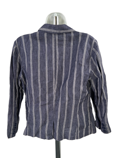 Cabi Women's Blue/White Striped Linen 2 Button 3/4 Sleeve Blazer Jacket - 8 image 2