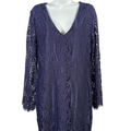 Francesca's Women's Navy Blue Open Back Lace Lined Long Sleeve Shift Dress - L