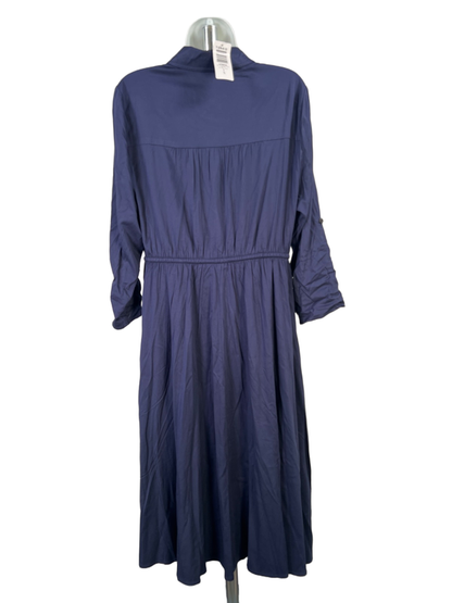 Torrid Women's Blue Challis Long Sleeve Button Up Tie Waist Midi Dress - 0 Plus image 2