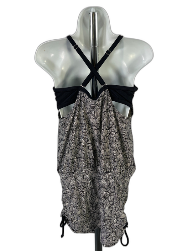 Athleta Women's Black/White Geometric Laguna Side Scrunch Tankini Top - 36 B/C image 2