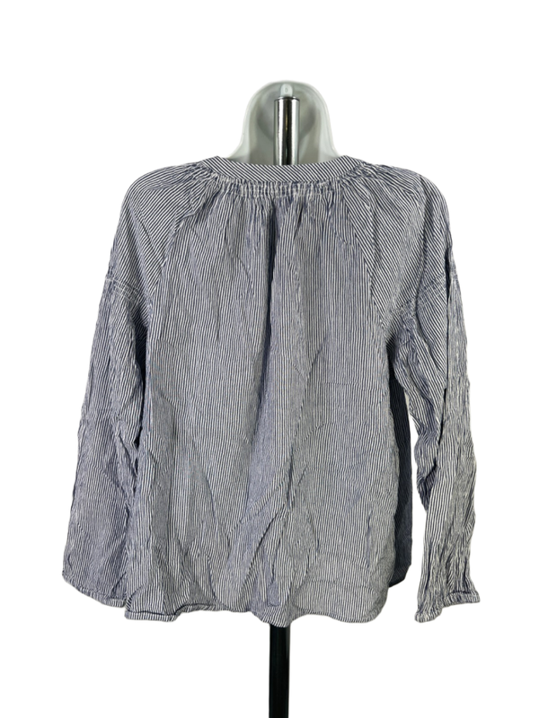 J Jill Women's Blue/White Striped Half Button Up Long Sleeve Blouse - M Petite image 2