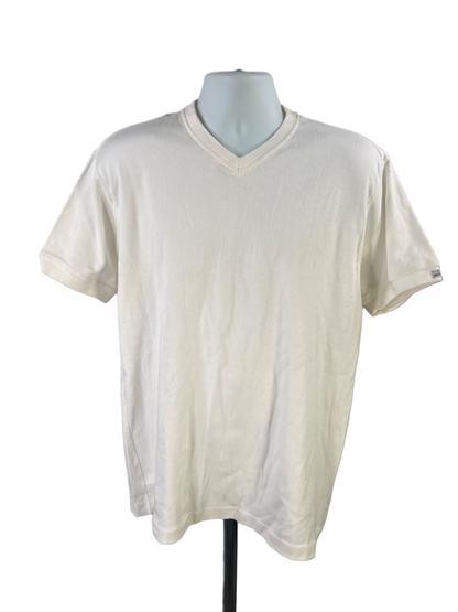 Chaps Ralph Lauren Men's White Ribbed Short Sleeve V-Neck T-Shirt - S