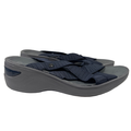 Bzees Women's Gray/Blue DIsco Strappy Slide Wedge Sandals - 8.5