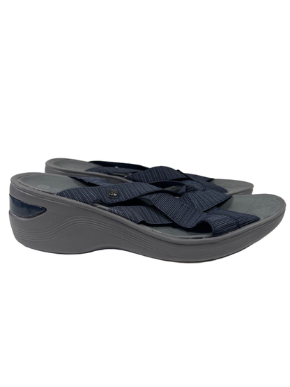 Bzees Women's Gray/Blue DIsco Strappy Slide Wedge Sandals - 8.5