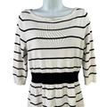 White House Black Market Women's White Striped 3/4 Sleeve Sweater - M